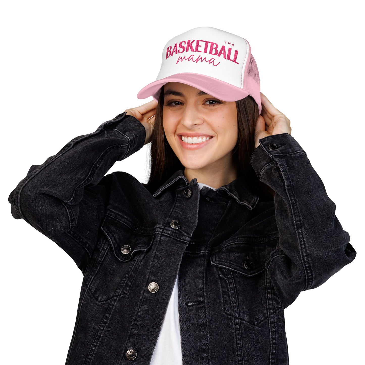 Pink Embroidered Trucker Basketball Mama Hat