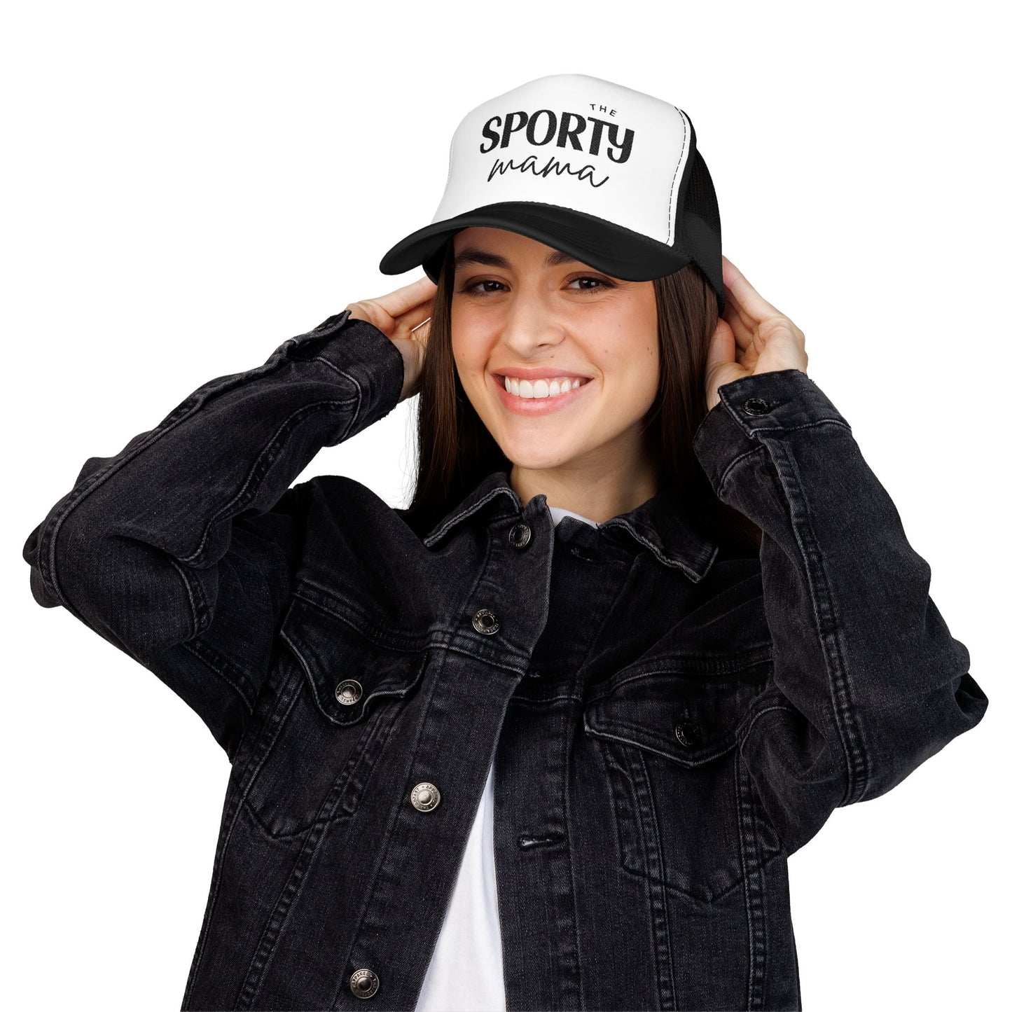 Sporty Mama Embroidered Trucker Hat Black