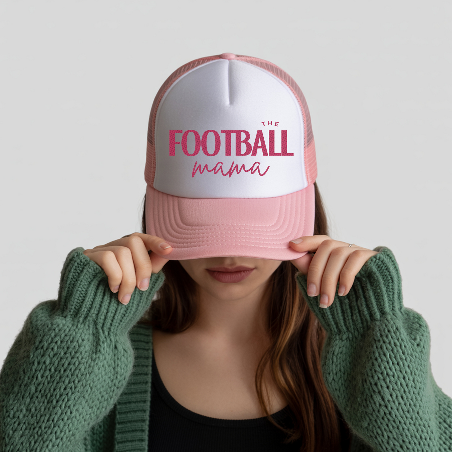 Pink Embroidered Football Mama Trucker Hat