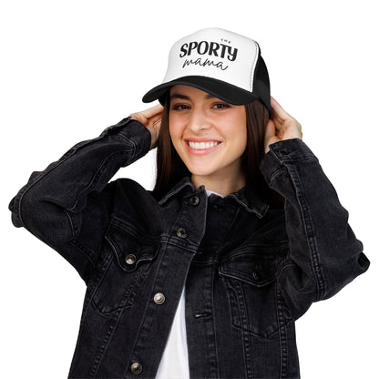 Sporty Mama Embroidered Trucker Hat Black