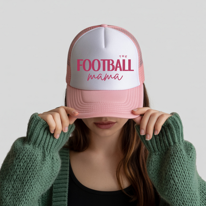 Pink Embroidered Football Mama Trucker Hat
