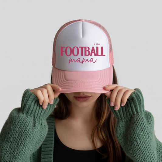 Pink Embroidered Football Mama Trucker Hat